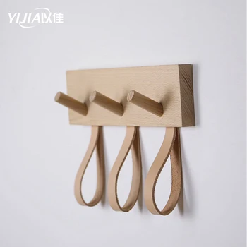 Простой настенный крючок из массива дерева в японском стиле, кожаная вешалка для одежды, органайзер для хранения одежды