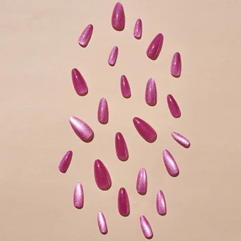 Розовые миндалевидные ногти с кошачьими глазками, пригодные для вторичной переработки, наклейка для ногтей с полным покрытием для салона украшений для ногтей DIY