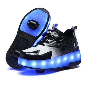 Роликовые коньки, Детские кроссовки, Обувь со светодиодной подсветкой, Кроссовки для мальчиков с двойными колесами, Спортивная обувь для девочек, обувь для катания на роликах с USB-зарядкой