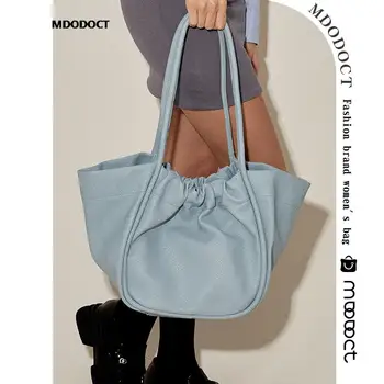 Роскошный дизайн, Большая вместительность, простая сумка для покупок через плечо для женщин, Летние повседневные сумки 2023, модное кожаное ведро-тоут