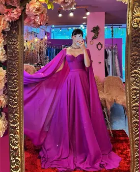 Сексуальные светло-фиолетовые шифоновые длинные платья для выпускного вечера с рукавами-накидками, арабские женские вечерние платья, пляжное праздничное платье