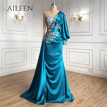 Синие длинные роскошные вечерние платья для женщин 2022 года, платья международного бренда Aileen Green, женское вечернее платье, Женский атласный халат
