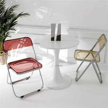 Скандинавский акриловый стул, прозрачный стул, Утолщенный складной стул, Обеденные стулья для кухонной мебели, простые переносные стулья для дома