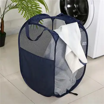 Складная корзина для белья Органайзер для грязной одежды Сетчатая сумка для хранения одежды в ванной Бытовая Настенная корзина Каркасное ведро