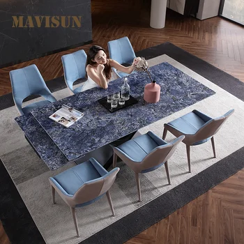 Складной обеденный стол из голубого сланца, роскошный каменный стол с яркой поверхностью, Растягивающийся Кухонный стол, Выдвижная мебель для ресторана