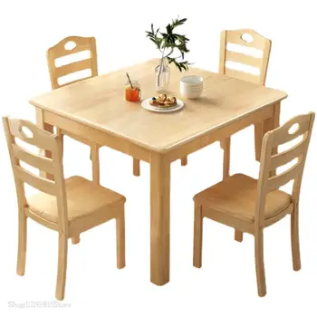 Сочетание обеденного стола и стула из массива дерева, современный Простой обеденный стол в маленькой квартире в китайском стиле, Квадратный Домашний скатерть