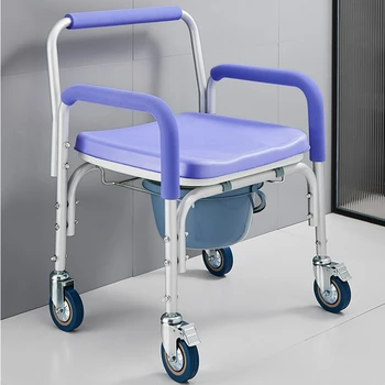 Туалетный стул на колесиках, бытовой мобильный туалет для пожилых людей, Складной переносной подлокотник, стул для ванны, съемный стул из алюминиевого сплава