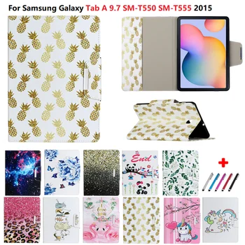 Флип-чехол Etui для Samsung Galaxy Tab A 9.7 Case SM-T550 SM-T555 2015 Unicorn Panda Paint Tablet Funda для Samsung Tab A 9.7 