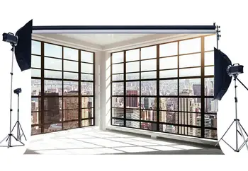 Фон офисной комнаты, Причудливое французское окно, фон для фотосъемки небоскребов Нью-Йорка, портреты детей и взрослых
