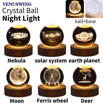 Хрустальный шар ночник астронавт 3D лунная лампа светящаяся планетарная галактика ночник стеклянная сфера домашний декор Рождественский подарок лампа